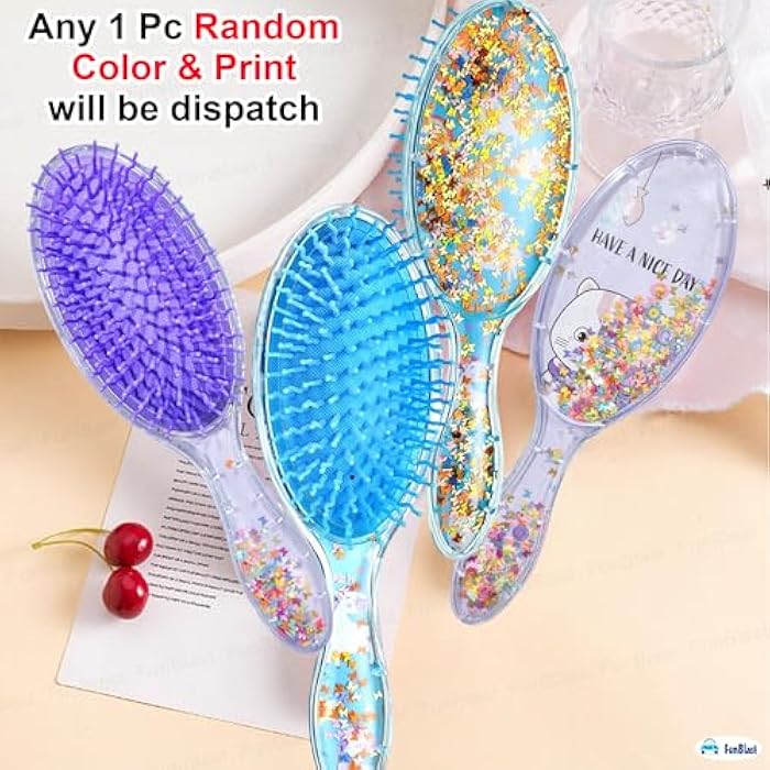 FunBlast Glitter Hair Brush Comb for Girls – Oval Shape Hair Combs and Brush, Novelty HairBrush for Kids, Women, Hair Brush (Random Color) - Image 3